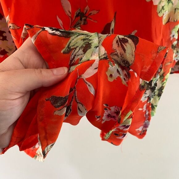 PrettyLittleThing Jaiden orange flower print bell sleeve romper size 12 - Picture 8 of 8